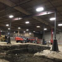 Excavated baler conveyor pit and new steel columns inside the Springfield recycling facility