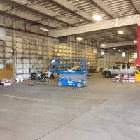 Large-span warehouse interior in Springfield, Oregon, being fitted out as a recycling facility