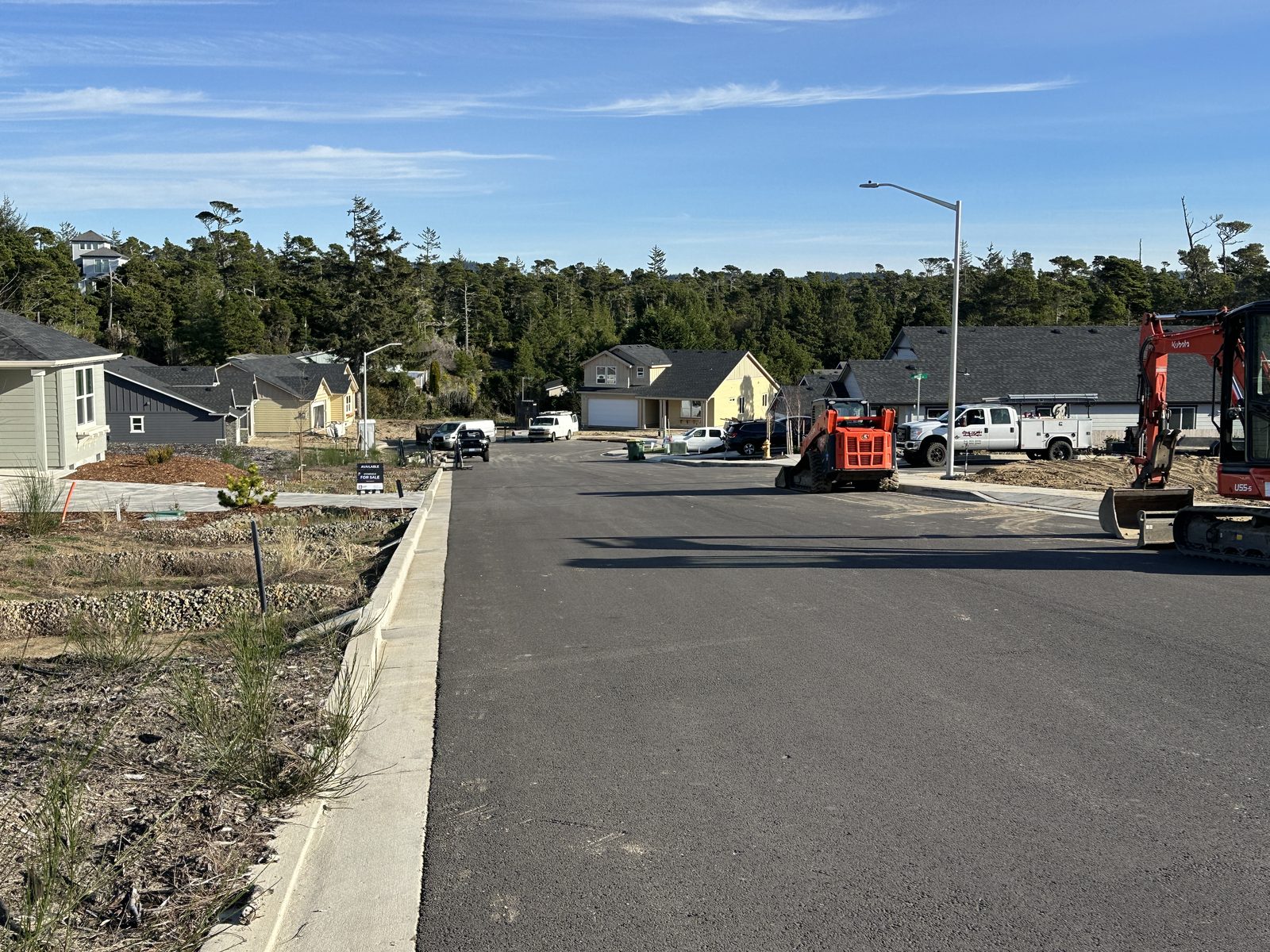 New street and homes at the Stonefield subdivision in Florence, Oregon